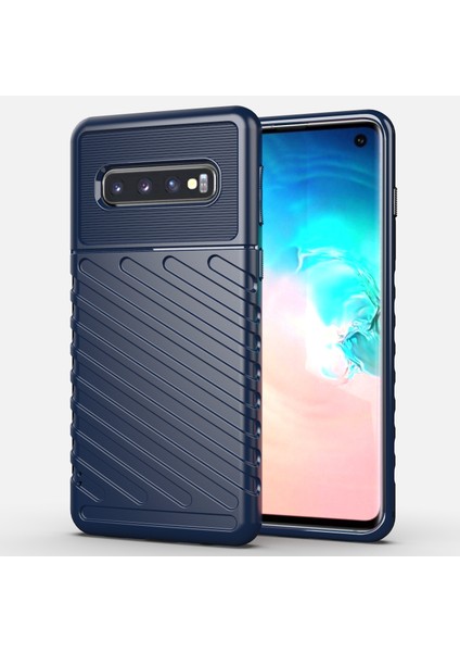 Samsung Galaxy S10 Için Twill Doku Yumuşak Tpu Geri Telefon Kılıfı - Mavi (Yurt Dışından)