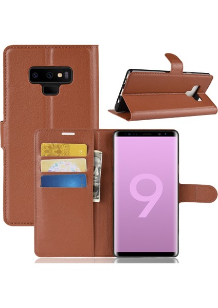 Litchi Doku Cüzdan Stand Samsung Galaxy Note 9 - Brown Için (Yurt Dışından)