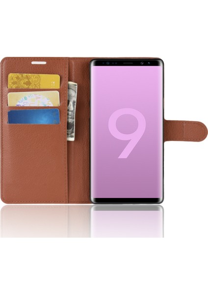 Litchi Doku Cüzdan Stand Samsung Galaxy Note 9 - Brown Için (Yurt Dışından)