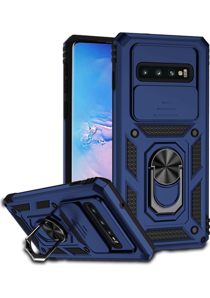 Samsung Galaxy S10 4g Için Metal Ring Kickstand Anti -Drop Kılıfı, Slayt Kamera Koruma Pc+Tpu Hibrid Telefon Kapağı - Mavi (Yurt Dışından)