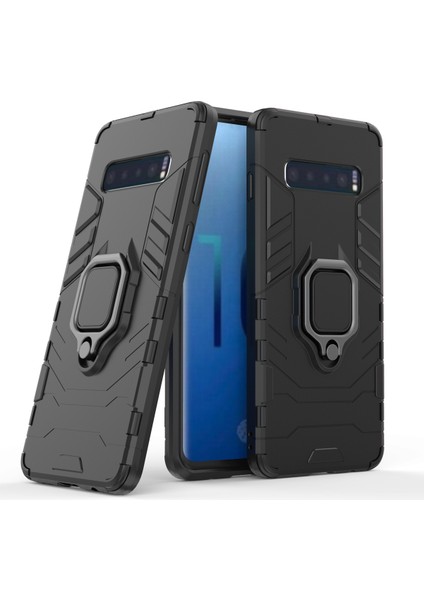 Samsung Galaxy S10 Parmak Yüzüğü Kickstand Pc+Tpu Hibrid Mobile Case - Black Için (Yurt Dışından)