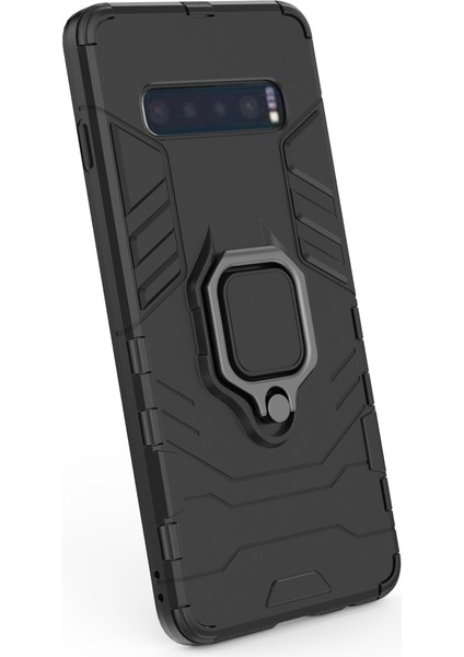 Samsung Galaxy S10 Parmak Yüzüğü Kickstand Pc+Tpu Hibrid Mobile Case - Black Için (Yurt Dışından) fiyatları