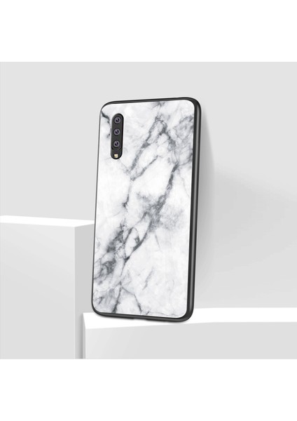 Samsung Galaxy A50/A50S/A30'LAR Için Mermer Tahıl Deseni Temperli Cam Pc+Tpu Telefon Kabuğu - Beyaz (Yurt Dışından)