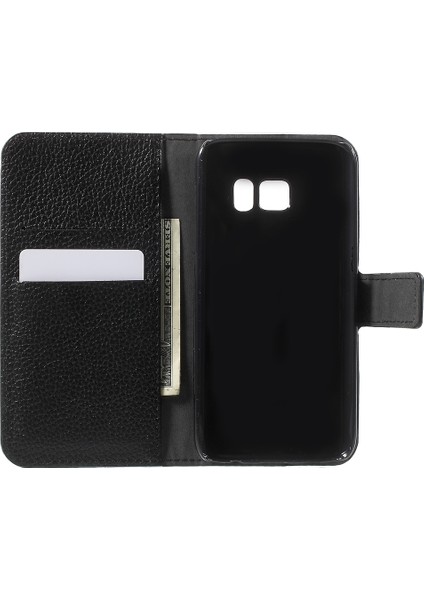 Samsung Galaxy S7 Için Litchi Cüzdan Stand Deri Kılıf - Siyah (Yurt Dışından)