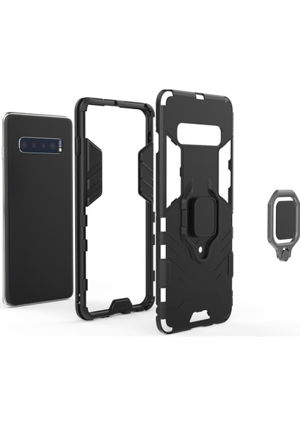 Samsung Galaxy S10 Parmak Yüzüğü Kickstand Pc+Tpu Hibrid Mobile Case - Black Için (Yurt Dışından) fırsatları
