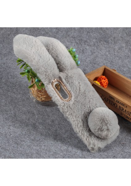 Samsung Galaxy A50/A50S/A30S Tavşan Şekli Kabarık Kürk Kaplı Rhinestone Tpu Mobil Kabuk - Açık Gri (Yurt Dışından) fiyatları