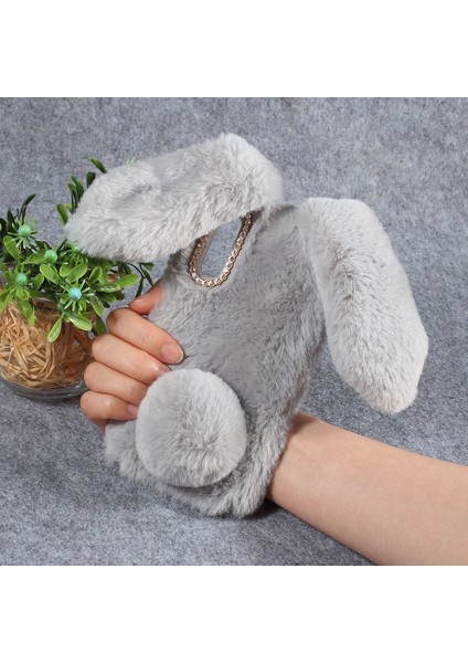 Samsung Galaxy A50/A50S/A30S Tavşan Şekli Kabarık Kürk Kaplı Rhinestone Tpu Mobil Kabuk - Açık Gri (Yurt Dışından) fırsatları