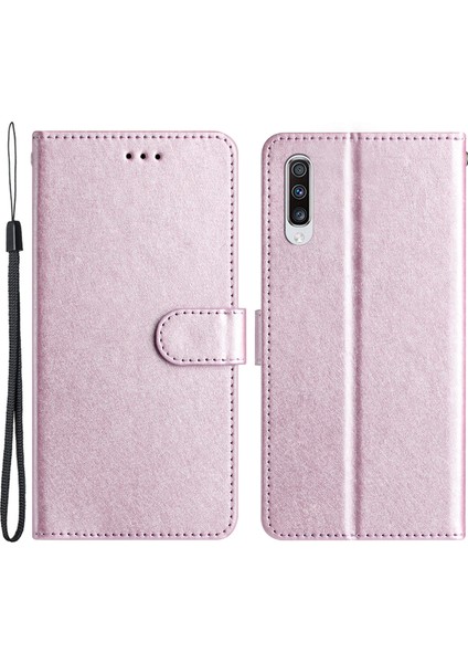 Samsung Galaxy A70/A70S Ipek Dokusu Pu Deri Deri Deri Stand Cep Telefonu El Strap ile Flip Kılıf - Hafif Mor (Yurt Dışından)