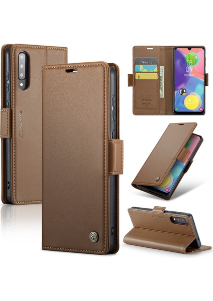 Samsung Galaxy A70/A70S Cüzdan Stand Telefon Deri Kılıf Rfıd Engelleme Telefon Kapağı - Brown (Yurt Dışından)