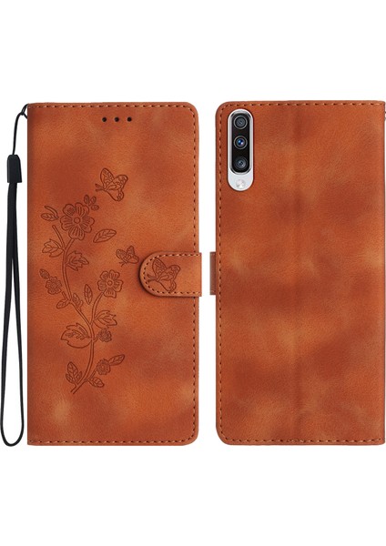 Samsung Galaxy A70 Çiçek Izni Cüzdan Telefon Kılıfı Deri Telefon Kapağı - Kahverengi (Yurt Dışından)