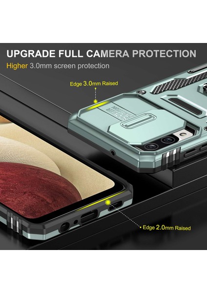 Samsung Galaxy A12/F12/M12 Hybrıd Sork Pc Yumuşak Tpu Şok Geçirmez Kasa Yüzük Araba Montajı Kickstand Arka Kabuk Kamera Kapak-Alpin Yeşili (Yurt Dışından) modelleri