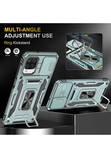 Samsung Galaxy A12/F12/M12 Hybrıd Sork Pc Yumuşak Tpu Şok Geçirmez Kasa Yüzük Araba Montajı Kickstand Arka Kabuk Kamera Kapak-Alpin Yeşili (Yurt Dışından) fırsatları