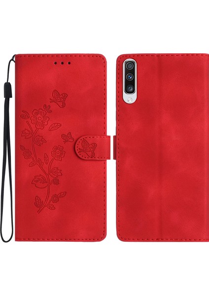 Samsung Galaxy A70 Çiçek Izni Cüzdan Telefon Kılıfı Deri Telefon Kapağı - Kırmızı (Yurt Dışından)