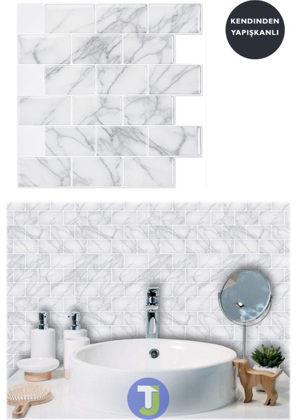 1Adet 3boyut Seramik Efekt Kendinden Yapışkanlı Beyaz Mermer Pvc Mutfak Tezgah Kaplama 30CM×30CM
