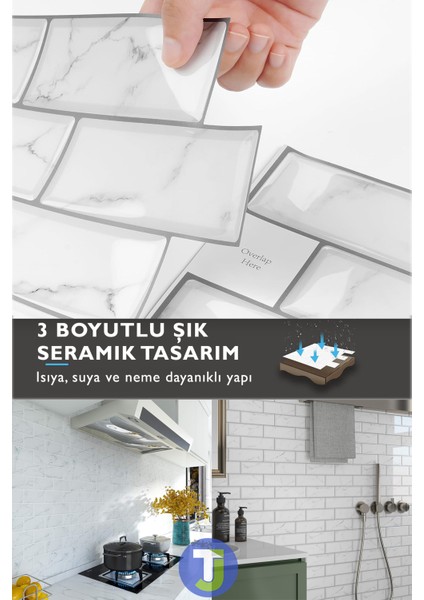 1Adet 3boyut Seramik Efekt Kendinden Yapışkanlı Beyaz Mermer Pvc Mutfak Tezgah Kaplama 30CM×30CM