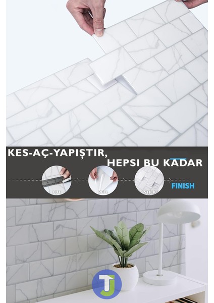 1Adet 3boyut Seramik Efekt Kendinden Yapışkanlı Beyaz Mermer Pvc Mutfak Tezgah Kaplama 30CM×30CM