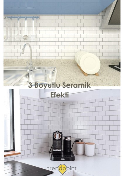 3D 30×30CM Mutfak Tezgah Arkası Kaplama Kendinden Yapışkanlı Beyaz Seramik Görünüm Banyo