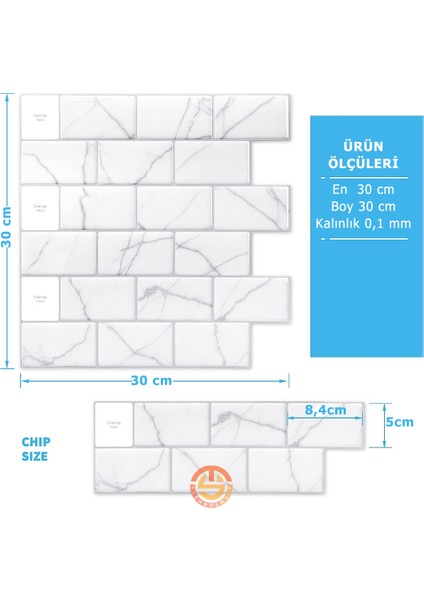 1Adet 3D Kendinden Yapışkanlı 30×30CM Kaplama Beyaz Mermer Seramik Görünüm Duvarsticker Mutfak indirimleri