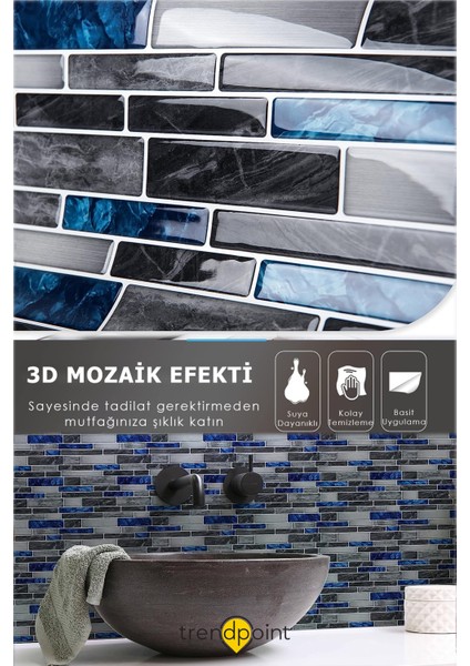 3D 30×30CM Mutfak Tezgah Arkası Kaplama Kendinden Yapışkanlı Mozaik Görünüm Banyo
