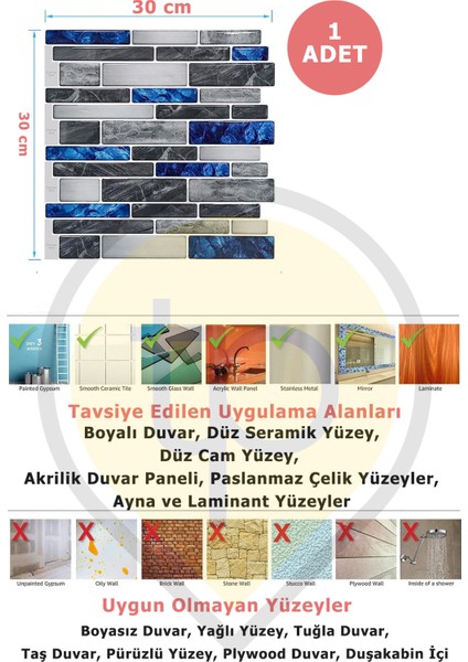 3D 30×30CM Mutfak Tezgah Arkası Kaplama Kendinden Yapışkanlı Mozaik Görünüm Banyo
