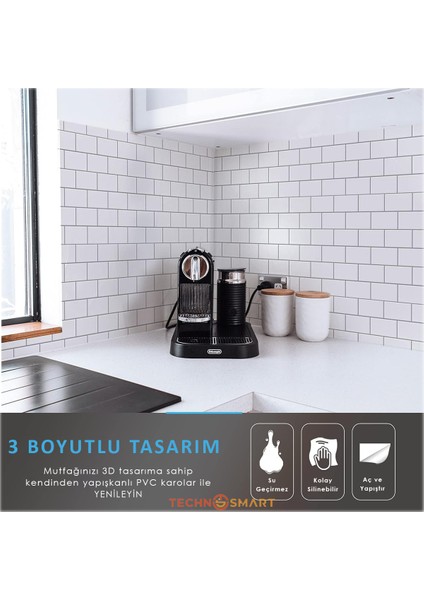 1Adet 3D Kendinden Yapışkanlı 30×30CM Kaplama Seramik Görünüm Beyaz Duvar Sticker Mutfak Banyo