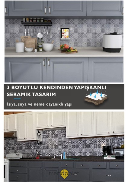 3D 30×30CM Mutfak Tezgah Arkası Kaplama Pvc Kendinden Yapışkanlı Seramik Görünümlü Banyo