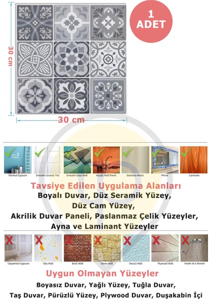 3D 30×30CM Mutfak Tezgah Arkası Kaplama Pvc Kendinden Yapışkanlı Seramik Görünümlü Banyo