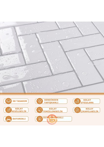 1Adet 3D Kendinden Yapışkanlı 30×30CM Kaplama Balıksırtı Beyaz Duvar Sticker Mutfak Banyo