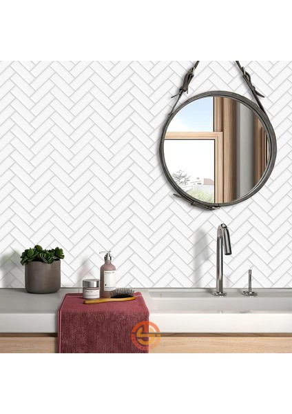 1Adet 3D Kendinden Yapışkanlı 30×30CM Kaplama Balıksırtı Beyaz Duvar Sticker Mutfak Banyo