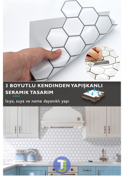 1Adet 3boyutlu Seramik Efekt Kendinden Yapışkanlı Beyaz Karo Pvc Mutfak Tezgah Kaplama 30CM×30CM