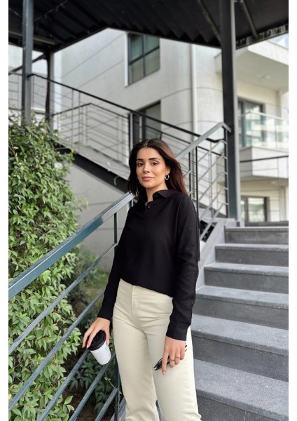 Kadın Siyah Klasik Yaka Uzun Kol Regular Kesim Standart Boy Gömlek (Özel Kumaş) fiyatları