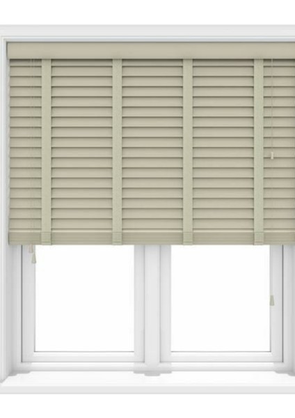 Wooden Blinds %100 Doğal Ahşap Jaluzi Perde 50MM, Alüminyum Kasalı Jaluzi - Bej Kurdelalı