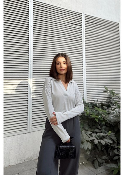 Kadın Mint Polo Yaka Keten Bluz, Uzun Kol, Regular Kesim, Günlük ve Spor Kaliteli Kumaş Sweatshirt indirimleri