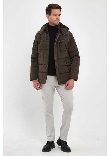 Erkek Kahverengi Standart Fit Normal Kesim Çıkmalı Kapüşon Dik Yaka Mont fırsatları