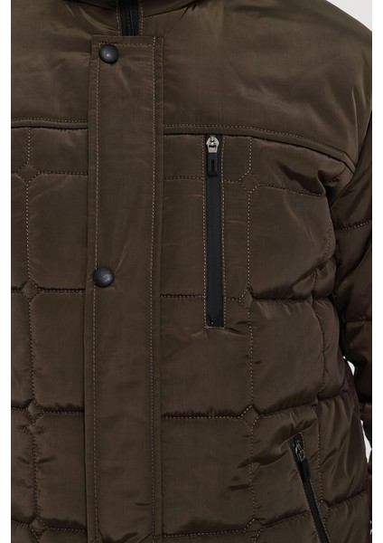 Erkek Kahverengi Standart Fit Normal Kesim Çıkmalı Kapüşon Dik Yaka Mont indirimleri