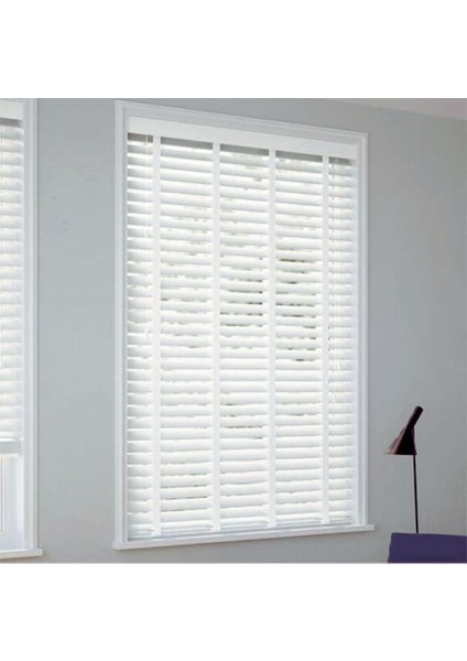 YS Perde Tasarım Wooden Blinds %100 Doğal Ahşap Jaluzi Perde 50MM, Alüminyum Kasalı Jaluzi - Beyaz Kurdelalı