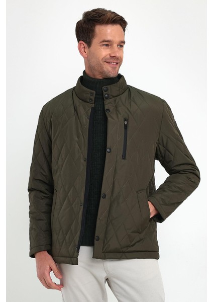 Erkek Yeşil Standart Fit Normal Kesim Içi Kürklü Dik Yaka Çıtçıtlı Dolgulu Desenli Overcoat fiyatları