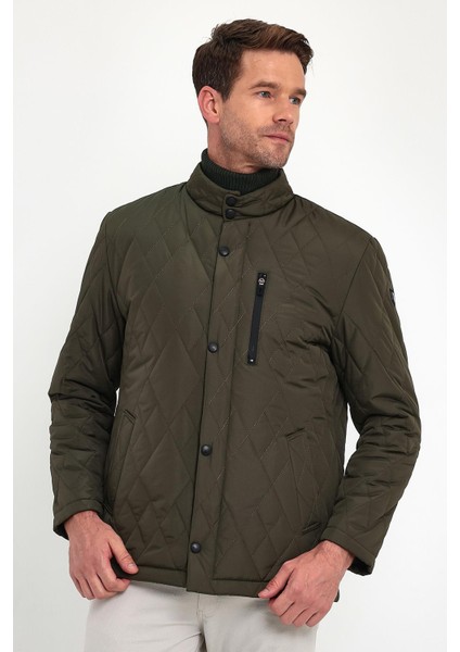 Erkek Yeşil Standart Fit Normal Kesim Içi Kürklü Dik Yaka Çıtçıtlı Dolgulu Desenli Overcoat fırsatları