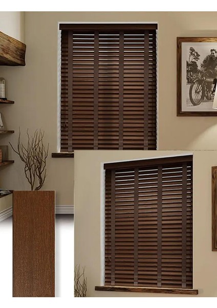 Wooden Blinds %100 Doğal Ahşap Jaluzi Perde 50MM, Alüminyum Kasalı Jaluzi - Ceviz Kurdelalı