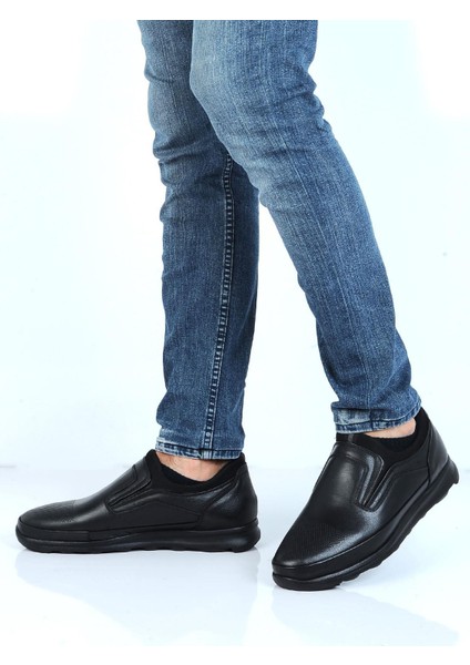 3738 Siyah Kauçuk Deri Erkek Casual Ayakkabı