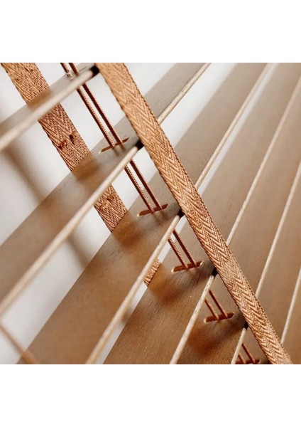 YS Perde Tasarım Wooden Blinds %100 Doğal Ahşap Jaluzi Perde 50MM, Alüminyum Kasalı Jaluzi - Meşe Kurdelalı