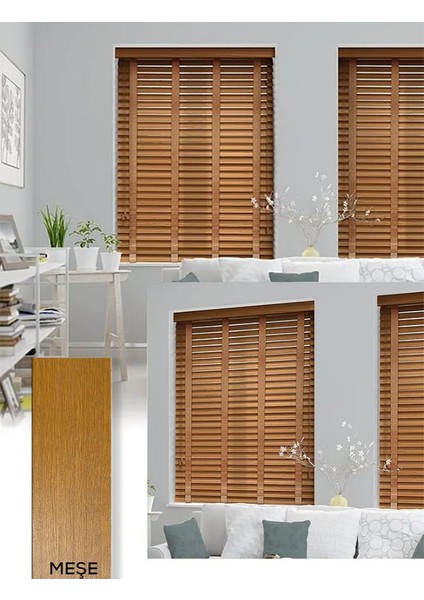 Wooden Blinds %100 Doğal Ahşap Jaluzi Perde 50mm, Alüminyum Kasalı Yüksek Kaliteli - Kurdelalı