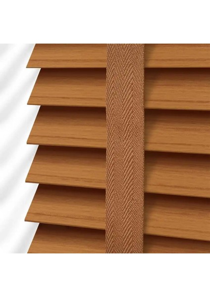 YS Perde Tasarım Wooden Blinds %100 Doğal Ahşap Jaluzi Perde 50MM, Alüminyum Kasalı Jaluzi - Meşe Kurdelalı