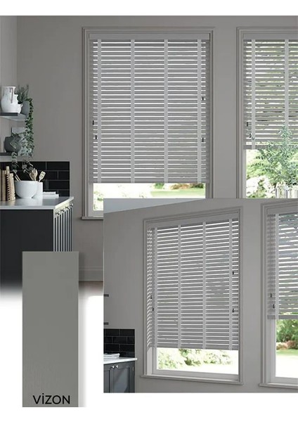 Wooden Blinds %100 Doğal Ahşap Jaluzi Perde 50MM, Alüminyum Kasalı Jaluzi - Vizon Kurdelalı