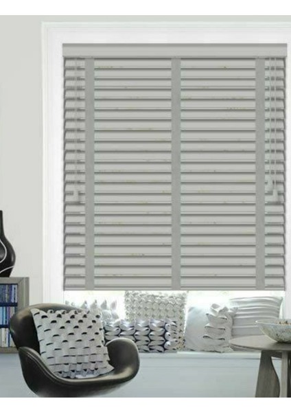 Wooden Blinds %100 Doğal Ahşap Jaluzi Perde 50MM, Alüminyum Kasalı Jaluzi - Vizon Kurdelalı