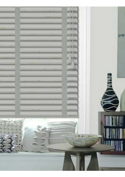 Wooden Blinds %100 Doğal Ahşap Jaluzi Perde 50MM, Alüminyum Kasalı Jaluzi - Vizon Kurdelalı