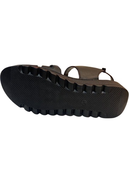 AKM-012 Kadın Siyah Hakiki Deri Sandalet