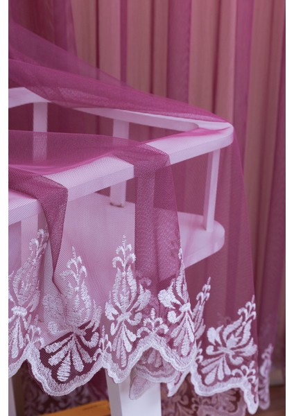 Degrade Renk Geçişli Mürdüm Etekleri Nakışlı Kruvaze Sık Pile Tül Perde fırsatları