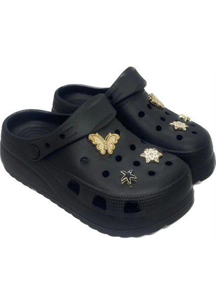 Ez 0129.01 Kadın Siyah Yüksek Taban Aksesuarlı Sandalet