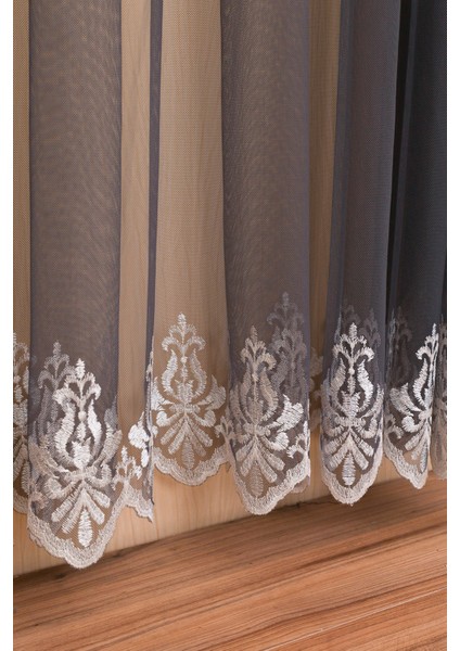 Degrade Renk Geçişli Antrasit Koyu Gri Etekleri Nakışlı 1-3 Sık Pile Halatlı Tül Perde fırsatları